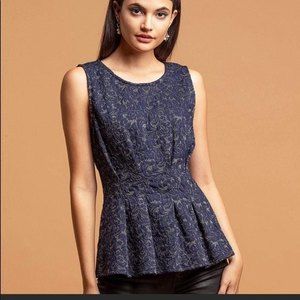 Anthropologie Eva Franco silver glitter navy blue peplum tank top XS